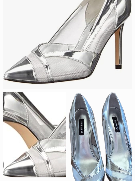 Nine West Shoes - Nine West Silver Metallic Pointed-Toe Mesh Pump